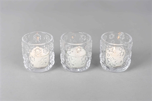 Votiv Windlicht, Glas mit Blumen Ø6.5x H6.5cm, klar Votiv Windlicht, Glas mit Blumen Ø6.5x H6.5cm, klar