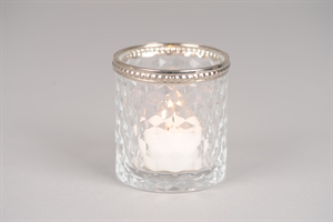 Votiv Windlicht, Tiara Ø7x H7.5cm Silberkragen, klar Votiv Windlicht, Tiara Ø7x H7.5cm Silberkragen, klar