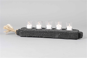 Teelichtfassung, Holz - L53x 9x H6cm, burned Teelichtfassung, Holz - L53x 9x H6cm, burned