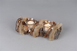 Teelicht Halter, Yuletide L26x 12x H8, braun Teelicht Halter, Yuletide L26x 12x H8, braun