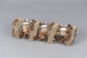 Teelicht Halter, Yuletide L36x 13x H9, braun Teelicht Halter, Yuletide L36x 13x H9, braun