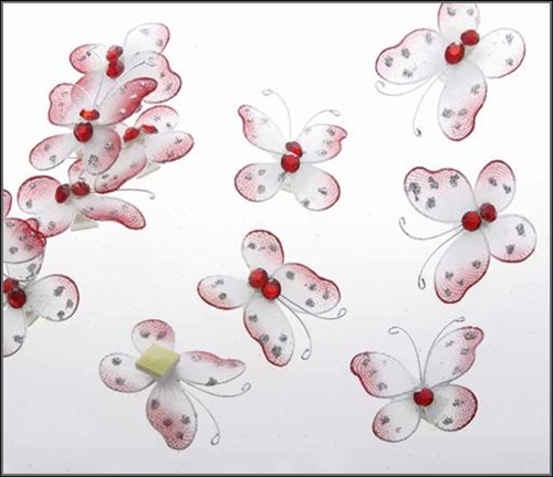 Schmetterling, Organza 35mm - Klebepunkt, rot Schmetterling, Organza 35mm - Klebepunkt, rot