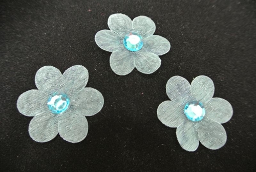 Deco, Blüte Organza mit Perle 30mm, türkis Deco, Blüte Organza mit Perle 30mm, türkis