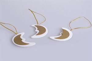 Anhänger, Holz-Mond 5cm, weiss/gold Anhänger, Holz-Mond 5cm, weiss/gold