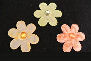 Deco, Blume 40mm mit Stein - klebend, gelb/grün/orange