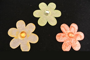 Deco, Blume 40mm mit Stein - klebend, gelb/grün/orange Deco, Blume 40mm mit Stein - klebend, gelb/grün/orange