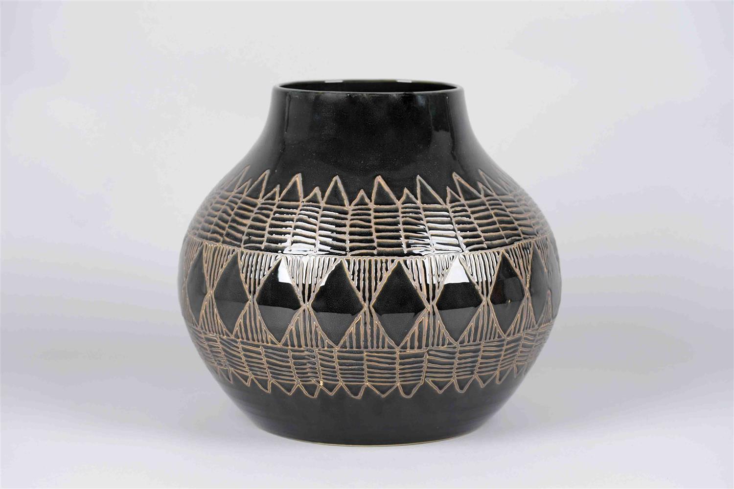 Vase, Aztec Keramik Ø41 x H36cm, schwarz
